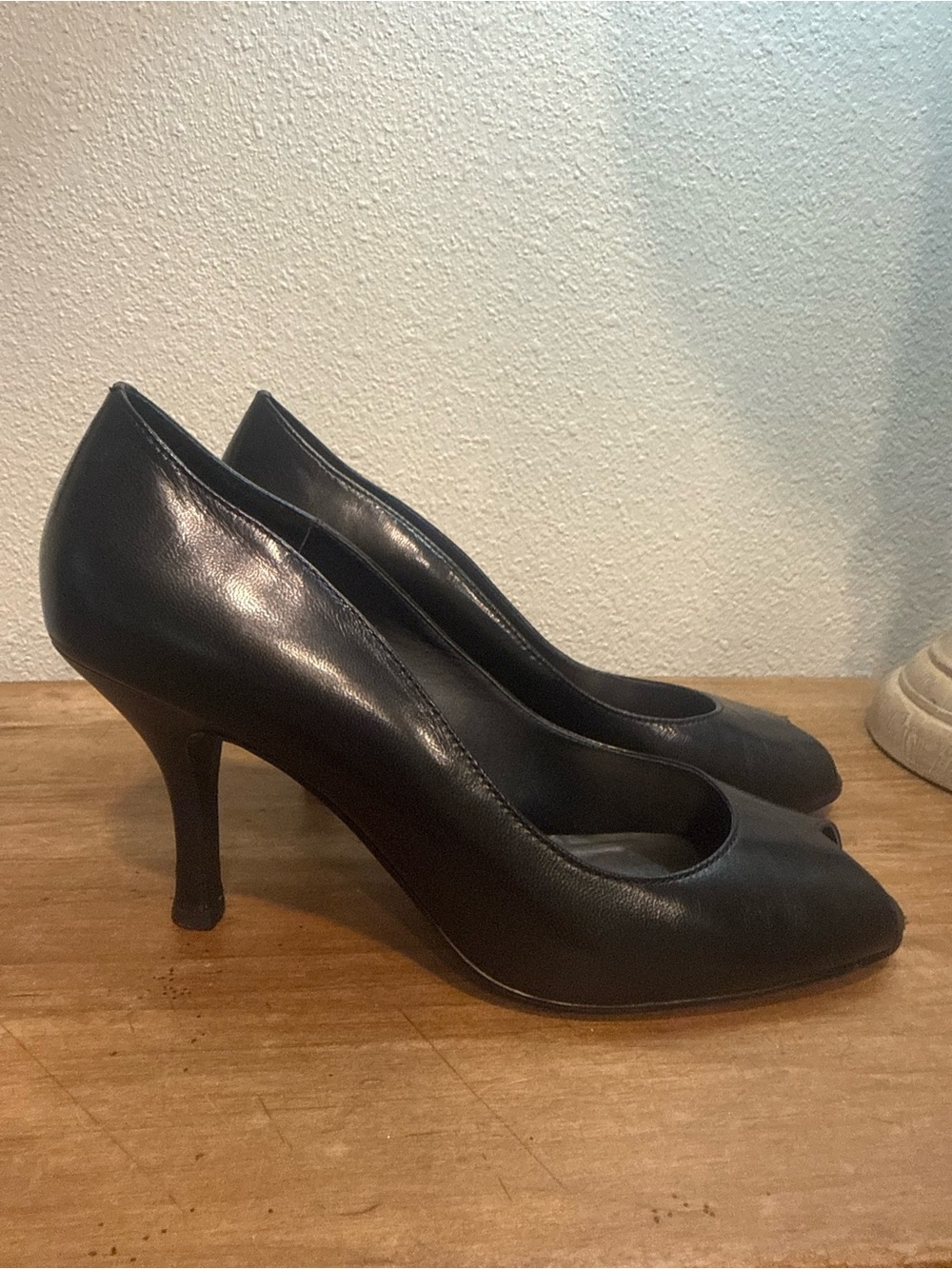 Liz Claiborne Flex Black Leather Peep Toe Pumps Heels Women’s 7.5M Classic